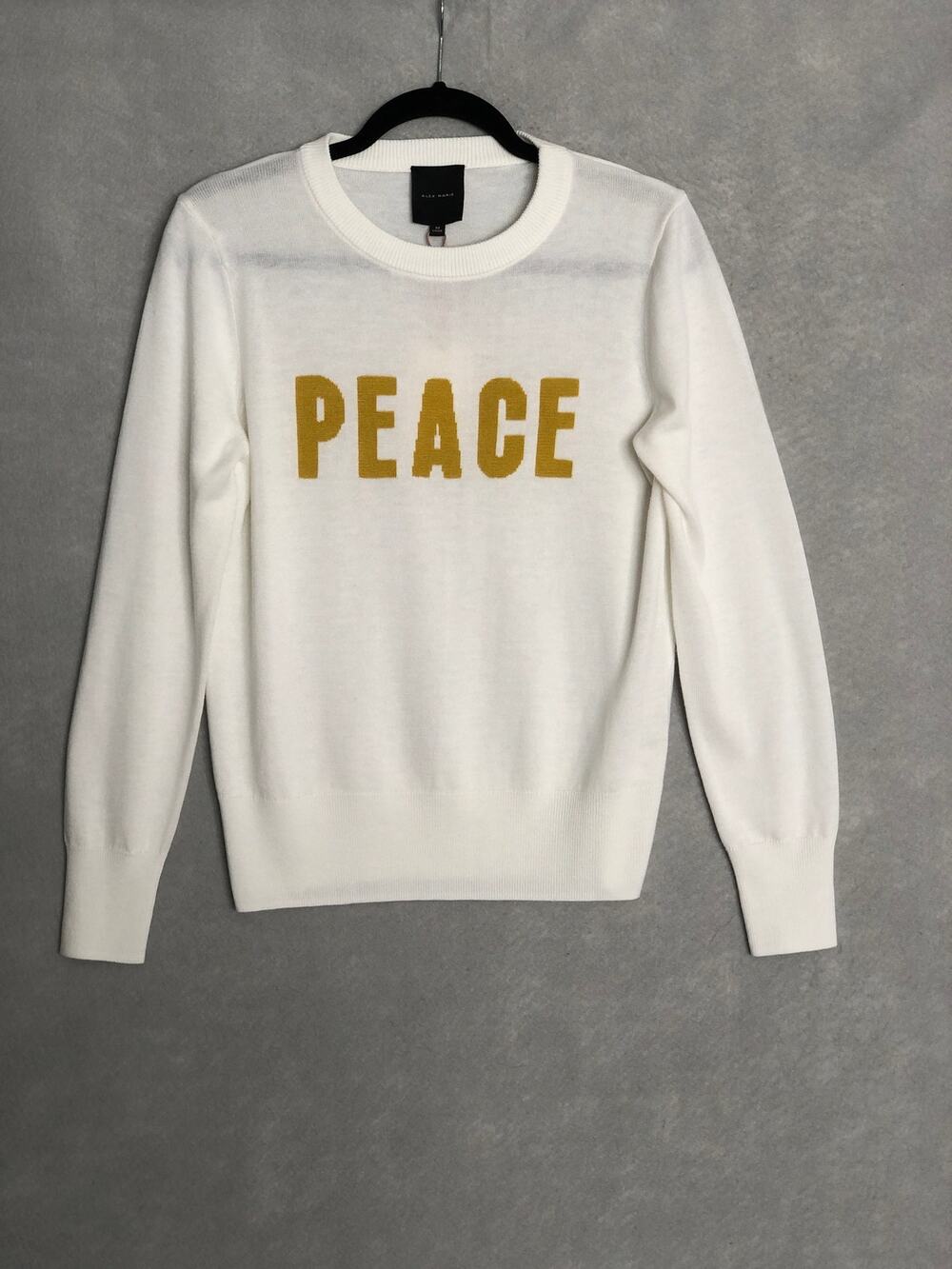 Alex Marie Peace Crew Neck Sweater Long Sleeve White Women's Medium NEW
